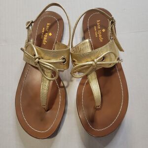 Kate Spade New York Mystic Bow Slingback metallic gold buckle sandals sz 7